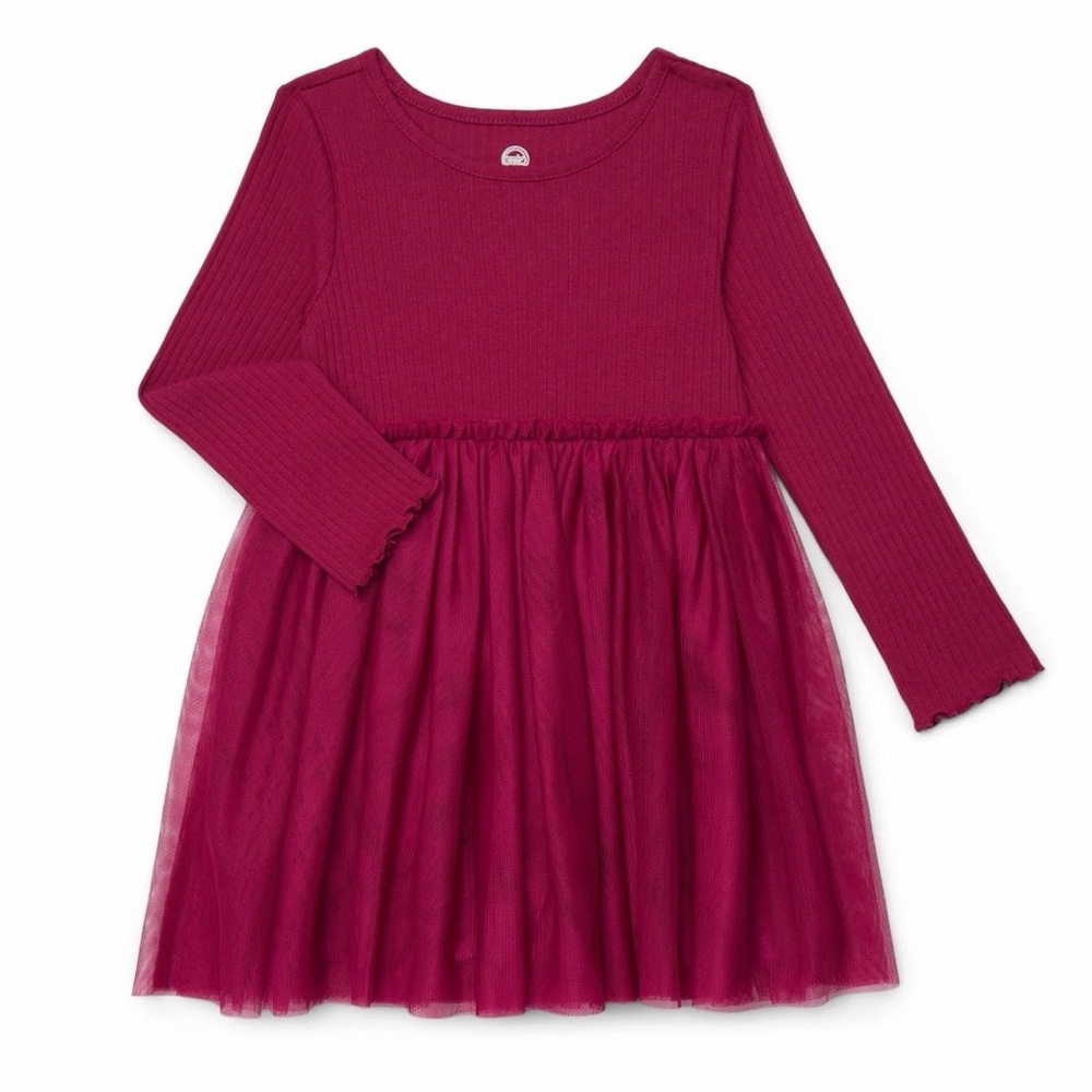 Wonder Nation Ribbed Long Sleeve Tutu Dress Magenta Berry Red Size 4T